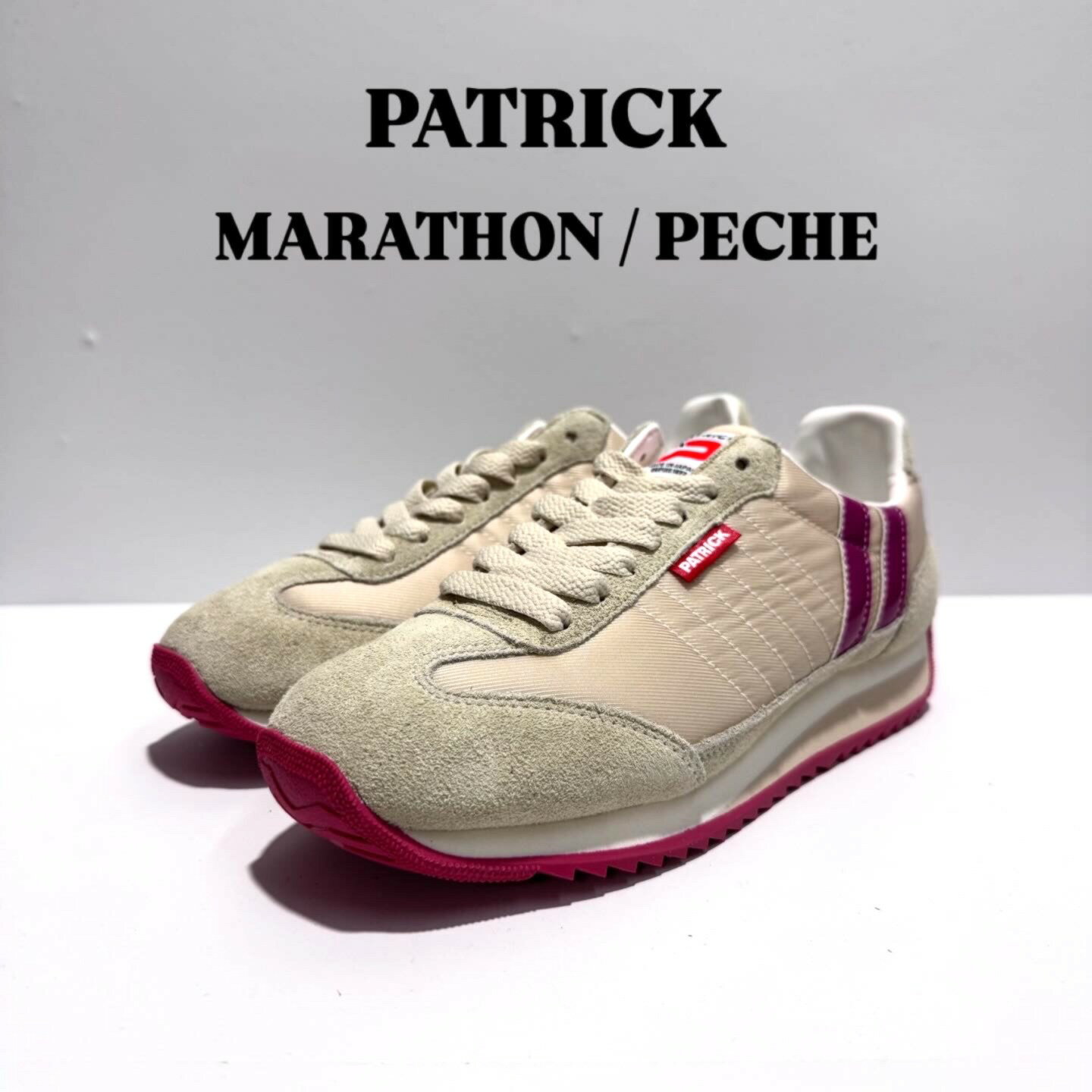 【初回返品・サイズ交換送料無料】PATRICK パトリックMARATHON マラソン942303 PECHE ペシェメンズ レディース 厚底 軽量 タウンスニーカー レトロ シルエット 桃 フルーツゼリー