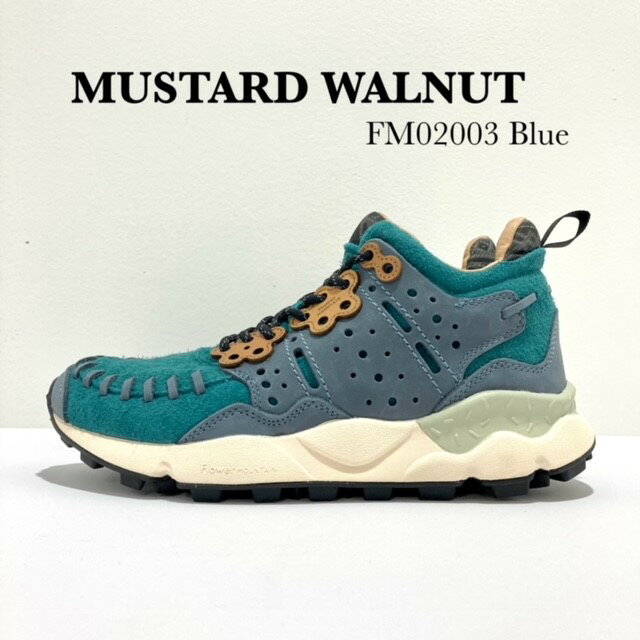 【初回サイズ交換送料無料】正規取扱店Flower MOUNTAIN　フラワーマウンテンMUSTARD WALNUT　マスタードウォルナットFM02003 Blue　ブルーベロア　本革　ハイカット　ミドルカット　レザースニーカー　レディース　メンズ