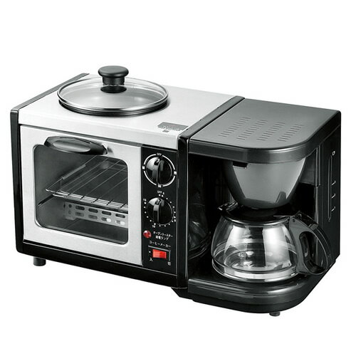 モーニングトリオ MT-3 ガラス蓋付き 1台3役 コーヒー トースト 目玉焼き オーブントースター ...