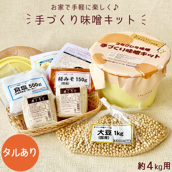 手作り味噌キット 約4kg (タルあり)｜ 送料無料 新潟 えちごいち味噌 無添加 生味噌 米こうじ 初心者 樽付き 手作り キット みそ 大豆 だいず 新潟の米こうじで作るお作り味噌