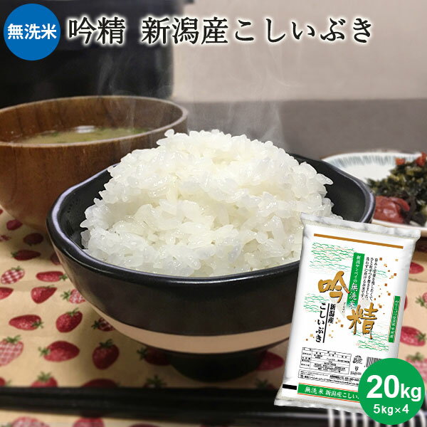 無洗米 吟精 新潟産こしいぶき 20kg(5kg×4) ｜米 お米 無洗米 20キロ 20kg 送料無料 白米 コシイブキ こしいぶき 新潟 手荒れ防止 エコ ギフト 内祝い お返し お祝い 贈答品 贈り物 プレゼント 賞品 景品 お礼