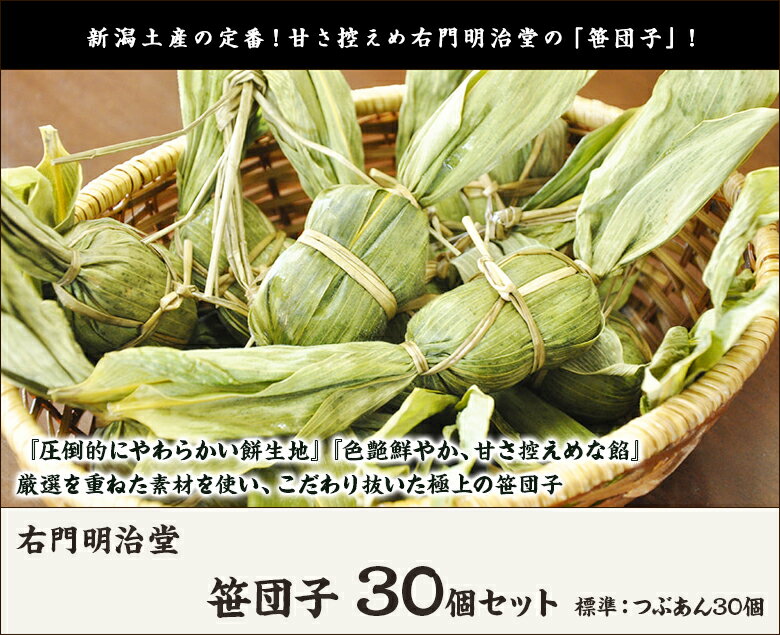 老舗右門の笹団子30個セット（つぶあん）【新潟名物 右門明治堂の笹だんご/長岡市/笹だんご/ささだんご】【秘密のケンミンショーで紹介！】【お土産/手土産/プレゼント/ギフトに！贈り物】【送料無料】 2