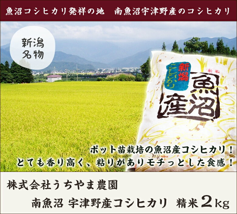 【令和元年度米】南魚沼産コシヒカリ（宇津野産） 精米2kg 株式会社うちやま農園【新潟産こしひかり/白米】【贈り物・内祝いに！のし（熨斗）無料】【送料無料】