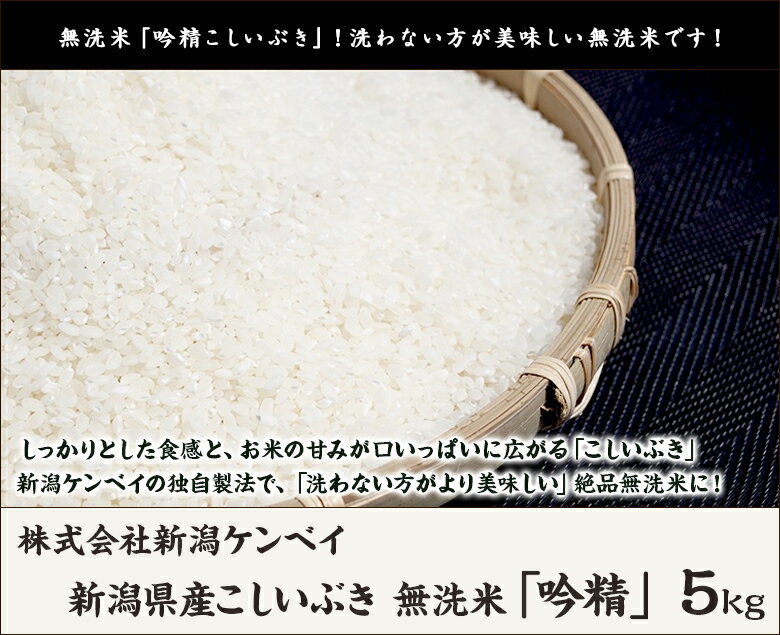 【令和3年度米】新潟産こしいぶき 無洗米「吟精」 5kg 新潟ケンベイ【新潟産コシイブキ/無洗米5kg】【お土産/手土産/プレゼント/お中元ギフトに！贈り物】【送料無料】