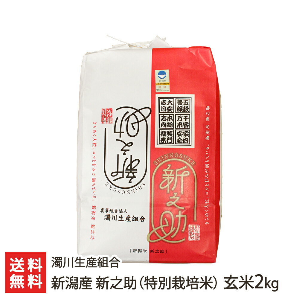 【令和2年度米】新潟産 新之助（特別栽培米）玄米2kg 濁川生産組合【新潟県産/しんのすけ/産地直送/減農薬・減化学肥料栽培】【ギフトに！贈り物・内祝いに！のし（熨斗）無料】【送料無料】