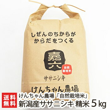 【30年度米】新潟産 自然栽培米ササニシキ 5kg 選べる精米率（白米・7分づき・5分づき）けんちゃん農場【無農薬・無化学肥料/新潟県産ささにしき/白米/うるち米】【ギフト・贈り物・内祝いに！のし（熨斗）無料】【送料無料】