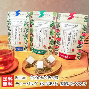 さどのめぐみっ茶 ティーバッグ タグあり 3種3パック入り（くろもじ、柿の葉、いちじくの葉 各1パック） Brillian【新潟産/佐渡産/クロモジの葉/柿の葉茶/天然/野草/ハーブティー/ブレンド/ノンカフェイン】【送料無料】