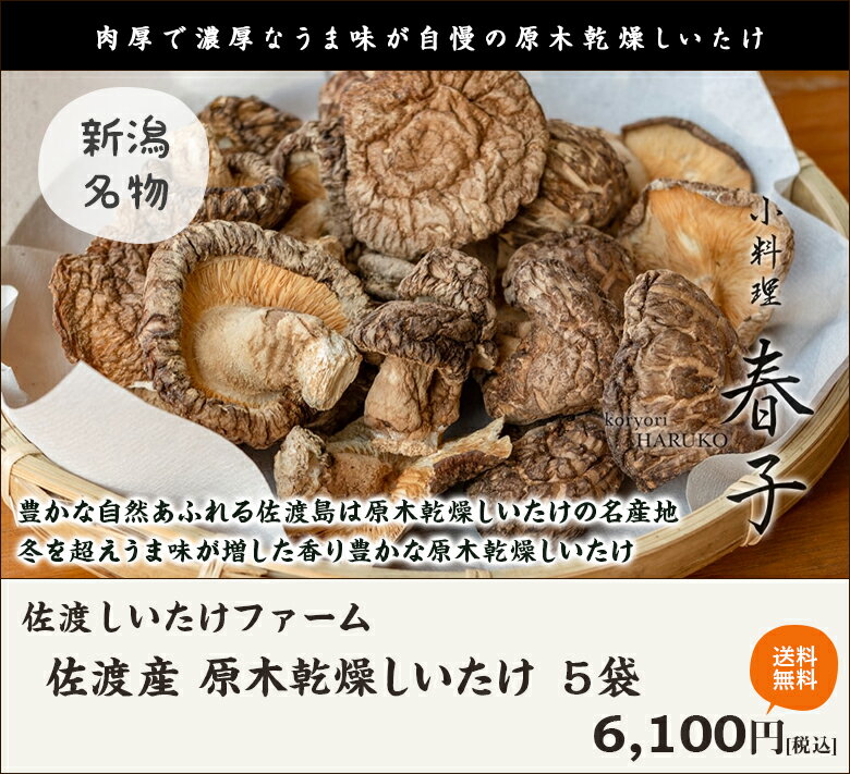 新潟 佐渡産 原木乾燥しいたけ 5袋（1袋あたり80g）佐渡しいたけファーム【椎茸/シイタケ/きのこ/キノコ/茸/自然栽培/乾物】【送料無料】 2