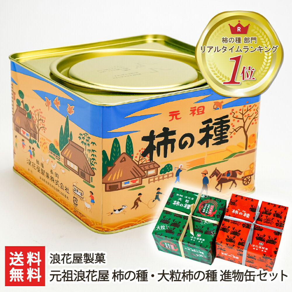 元祖浪花屋 柿の種・大粒柿の種 進物缶セット（各1缶入り） 浪花屋製菓 新潟県産 生産者直送【かきのたね 柿のタネ おかき おやつ おつまみ レトロ】【お土産/手土産/プレゼント/ギフトに！贈り物】【送料無料】お中元ギフトにも！