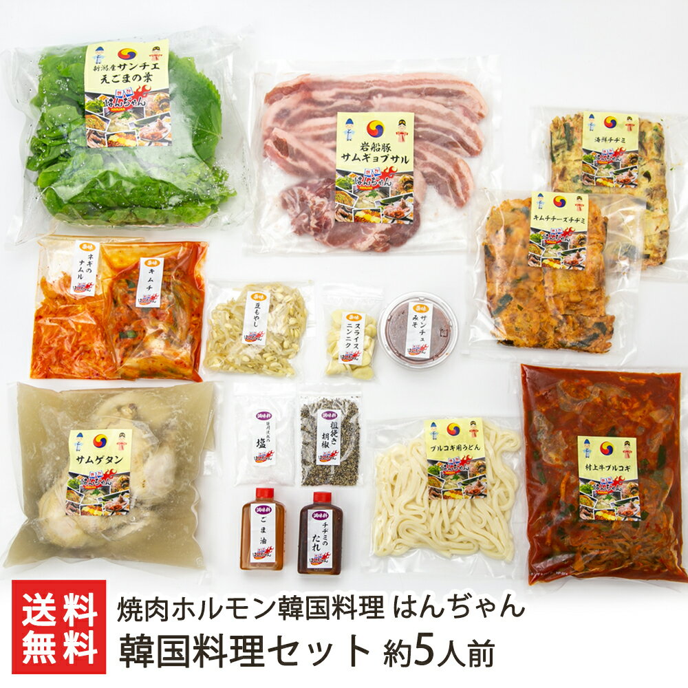 韓国料理セット 約5人前 焼肉ホルモン韓国料理 はんぢゃん 生産者直送 送料無料【代金引換決済不可】【新潟直送計画 サムギョプサル プルコギ チヂミ サムゲタン 岩船豚 笹川流れの塩 村上牛 パーティー 簡単 手軽 真空パック 新潟産】