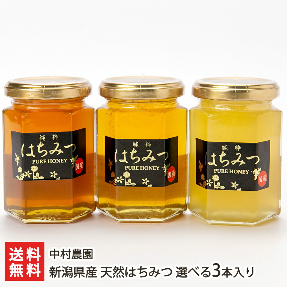 新潟県産 天然はちみつ 選べる3本入り（※6種類から味をお選びください 百花蜜・アカシア・クローバー・栗・そば・スイカ）中村農園 【非加熱/ハチミツ/蜂蜜/産地直送/トースト】【お土産/手土産】【送料無料】 父の日 お中元