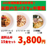 新潟産JAS有機無農薬米粉使用！！米粉の生パスタ　15食セット 　スパゲッティ　フィットチーネ　中華麺　米粉麺　小麦アレルギー　グルテンフリー　無農薬