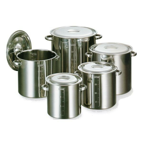 AG モリブデン目盛付寸胴鍋36cm（手有） 蓋付36L 赤川器物