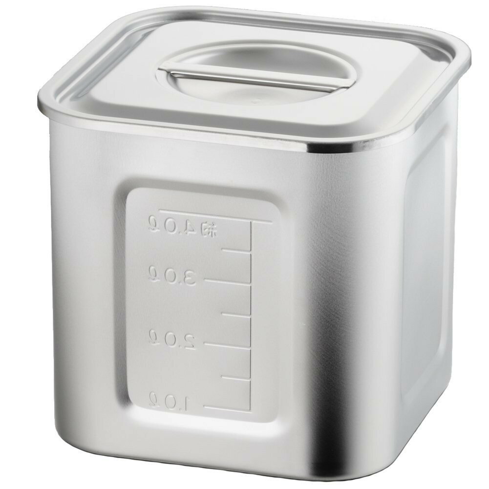 18-8ステンレス目盛付角キッチンポット8cm（手無） 赤川器物