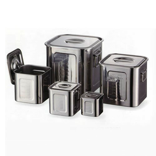 18-8ステンレス目盛付角キッチンポット25.5cm（手付） 赤川器物