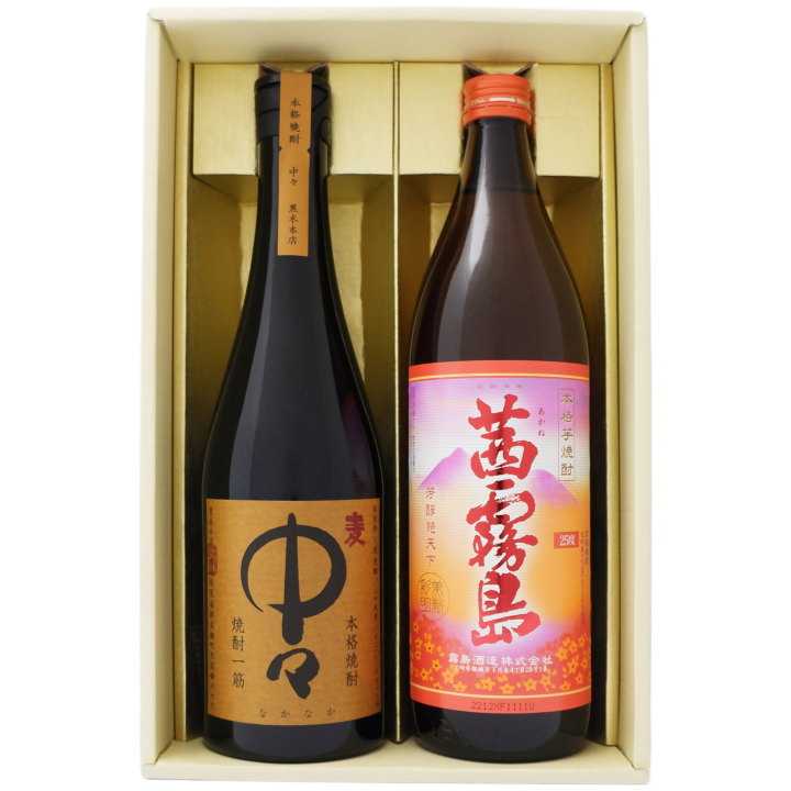 【中々】麦焼酎 25°黒木本店【茜霧島】芋焼酎 25°霧島酒造 720ml×1本 900ml×1本【焼酎 お酒 飲み比べ 九州 贈り物 プレゼント 誕生日 お祝...