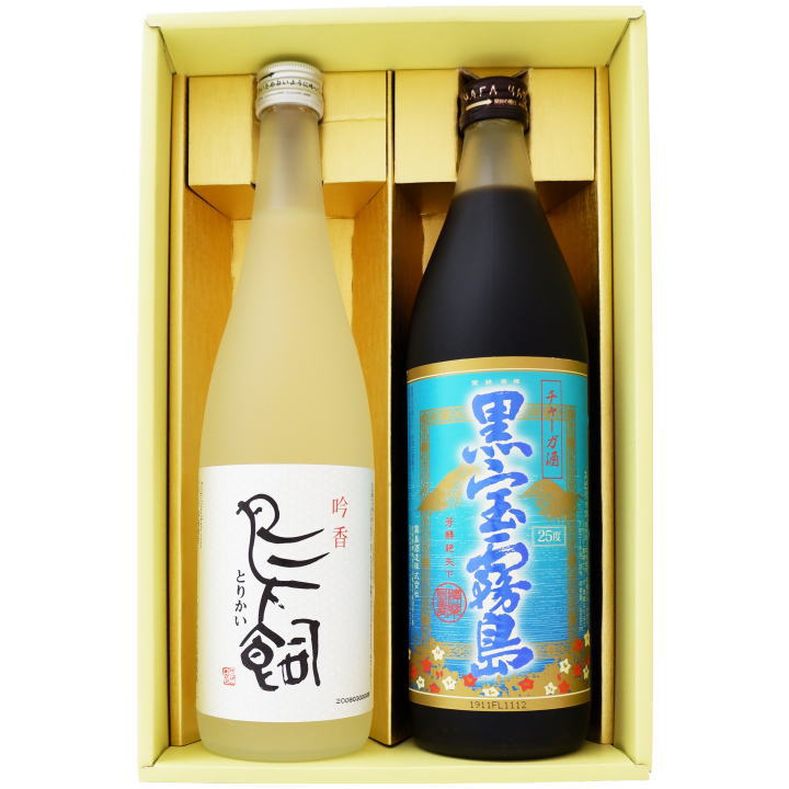 焼酎 プレミアム焼酎 鳥飼 黒宝霧島 飲み比べギフトセット 鳥飼 米焼酎 25°チャーガ酒 黒宝霧島　25°720ml×1本 900ml×1本 送料無料 【焼酎/お酒/sake/ギフト/贈り物/プレゼント/誕生日/お祝い/内祝/お父さん/父の日/敬老の日/退職/還暦/喜寿】