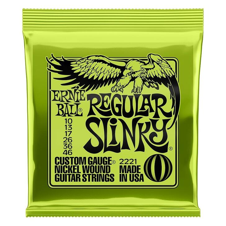 この商品は ERNIE BALL 2221 Regular Slinky エレキギター弦 ポイント アーニーボール レギュラースリンキー 10-46 スリンキー・シリーズ 世界標準のギター弦と言っても過言ではない程、多くのギタリストに愛用されているスリンキー・シリーズは、スズ・メッキ・ヘックス・スティール・コア(六角形をした芯線)にニッケル・メッキ・スティール・ワイアーを巻いたワウンド弦と、高硬度スズ・メッキ・ハイ・カーボン・スティールのプレーン弦を組み合わせたギター弦です。癖がなくバランスのとれたサウンドは、ジャンルを問わず幅広く使用できます。 ショップからのメッセージ ゲージ： .010, .013, .017, .026, .036, .046 納期について 在庫がある場合、0-2営業日以内に発送します。 4