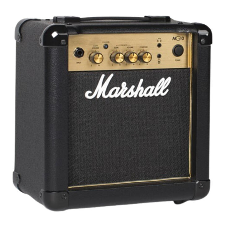 この商品は Marshall マーシャル MG10G ギターアンプ ポイント シンプルながらもパワフルなサウンドのMG10 MG10 シンプルながらもパワフルなサウンドのMG10は自宅練習に最適です。2チャンネル（クリーン・オーバードライブ）とコンツァーコントロールのシンプルな組み合わせで、幅広いサウンドメイクが可能。ヘッドフォンでの練習から6.5”スピーカーからのラウドなサウンドまで、様々な方法でお楽しみいただけます。 ショップからのメッセージ Marshallのロックサウンドを自宅で！！MG-GoldシリーズシンプルながらもパワフルなサウンドのMG10は自宅練習に最適です。2チャンネル（クリーン・オーバードライブ）とコンツァーコントロールのシンプルな組み合わせで、幅広いサウンドメイクが可能。ヘッドフォンでの練習から6.5”スピーカーからのラウドなサウンドまで、様々な方法でお楽しみいただけます。リアルなアンプサウンドを再現するエミュレート回路付きヘッドフォン出力端子と、お気に入りの曲やバッキングトラックと合わせて演奏できる外部入力端子を搭載。持ち運びにも便利なコンパクトサイズ。ゴールドパネルとパイピングで美しく仕上げました。複数のチャンネルとEQセッティングで、自分だけのオリジナルのトーンを作ることができます。出力(RMS)：10Wチャンネル数：2 (クリーン/OD)スピーカー：1x6.5'入力端子：1/4”楽器入力 3.5mm MP3入力出力端子：3.5mm ヘッドホン出力本体寸法 (mm)：290W x 310H x 170D重量 (kg)：4.8フットスイッチ：不可 納期について 在庫がある場合、0-2営業日以内に発送します。 4