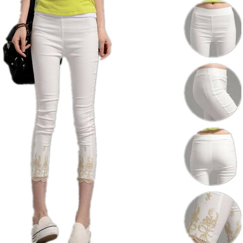 レギンス/レギパン/レギング /クロップドパンツ 春夏スキニー  ボトムス キラキラ  スリム ストレッチ  美脚  レース 7分丈 韓版