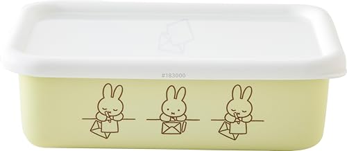 富士ホーロー ミッフィー パステル 保存容器 蓋付き 浅型 レクタングル 角型 Mサイズ ペールグリーン てがみ miffy 琺瑯