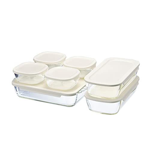 HARIO(ハリオ)スタッキング耐熱ガラスコンテナ・スクエア 4個セット 満水容量250・900・2000ml フタして電子レンジOK オーブン