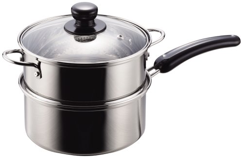 パール金属 NEWだんらん ステンレス製 ガラス蓋付片手2段蒸し器 18cm H-5874