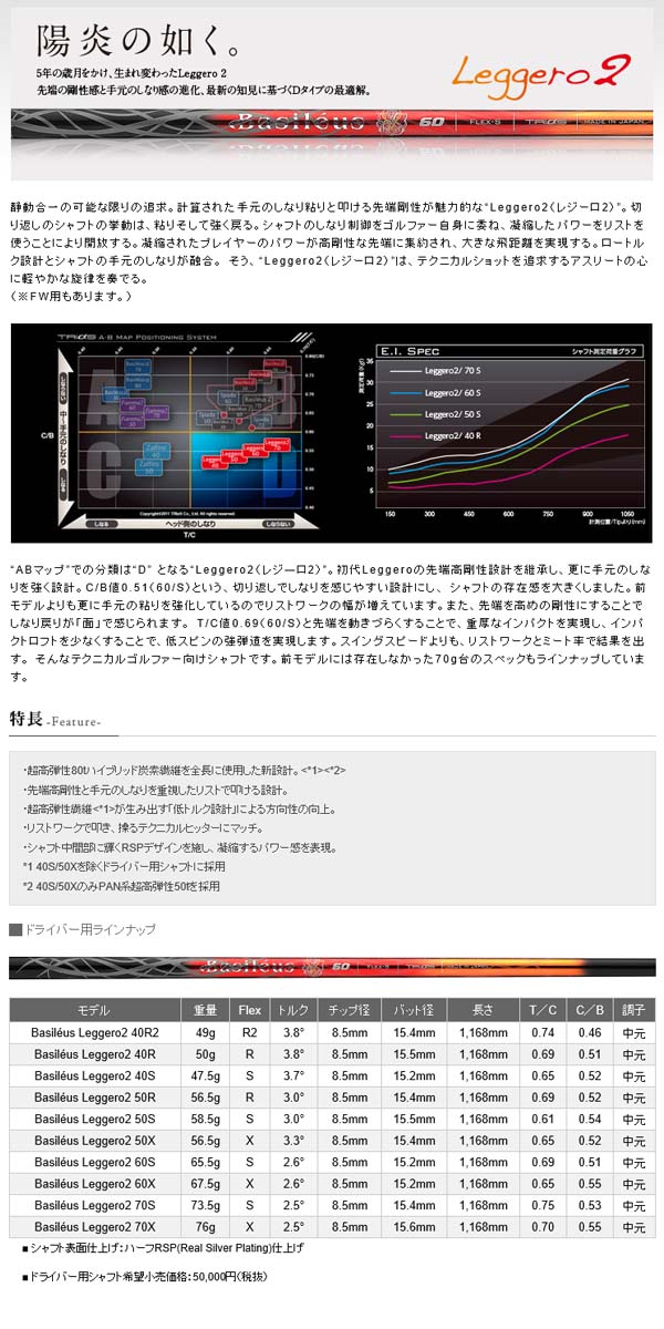 タイトリスト ドライバー用 CMX互換スリーブ付カスタムシャフト バシレウス レジーロ2 Basileus Leggero2 TS/917/915/913/910ドライバー用 【送料無料】