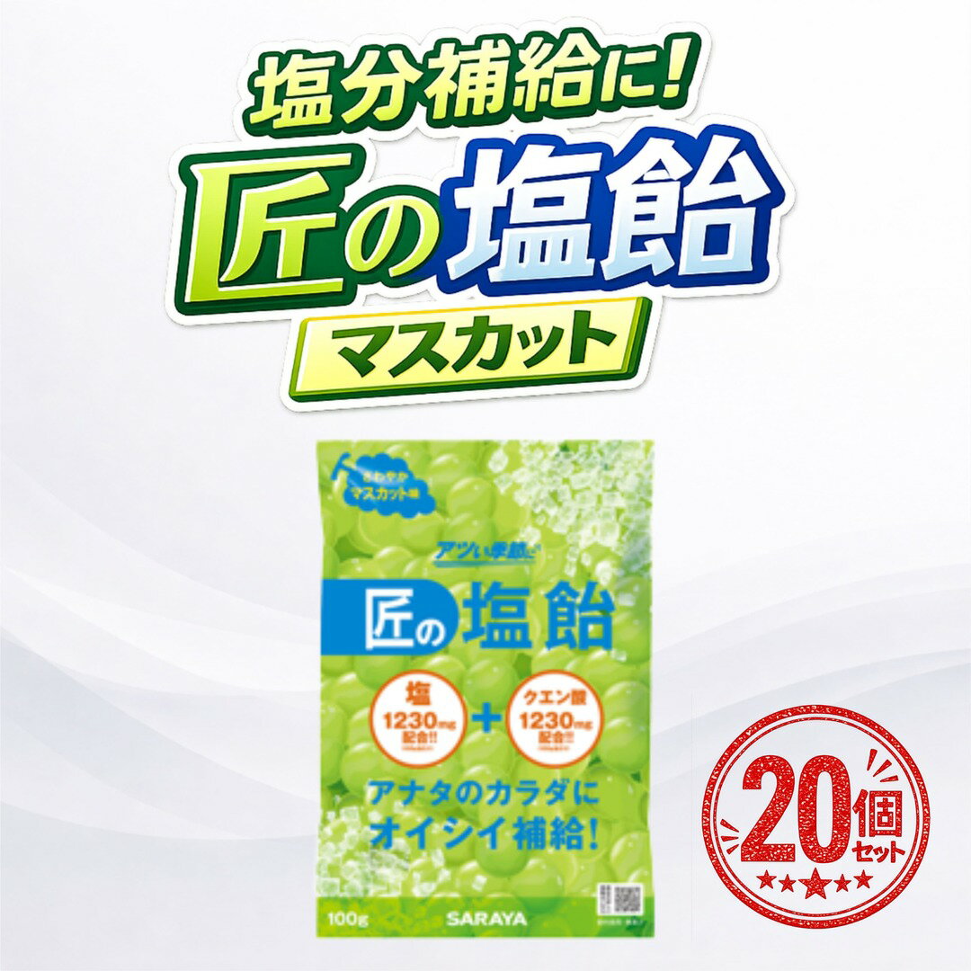 夏季限定商品！ サラヤ 匠の塩飴 マスカット味 100g 20袋 塩分補給 熱中症対策 塩飴 個包装 夏対策 塩キャンディ 塩タブレット代替 業..