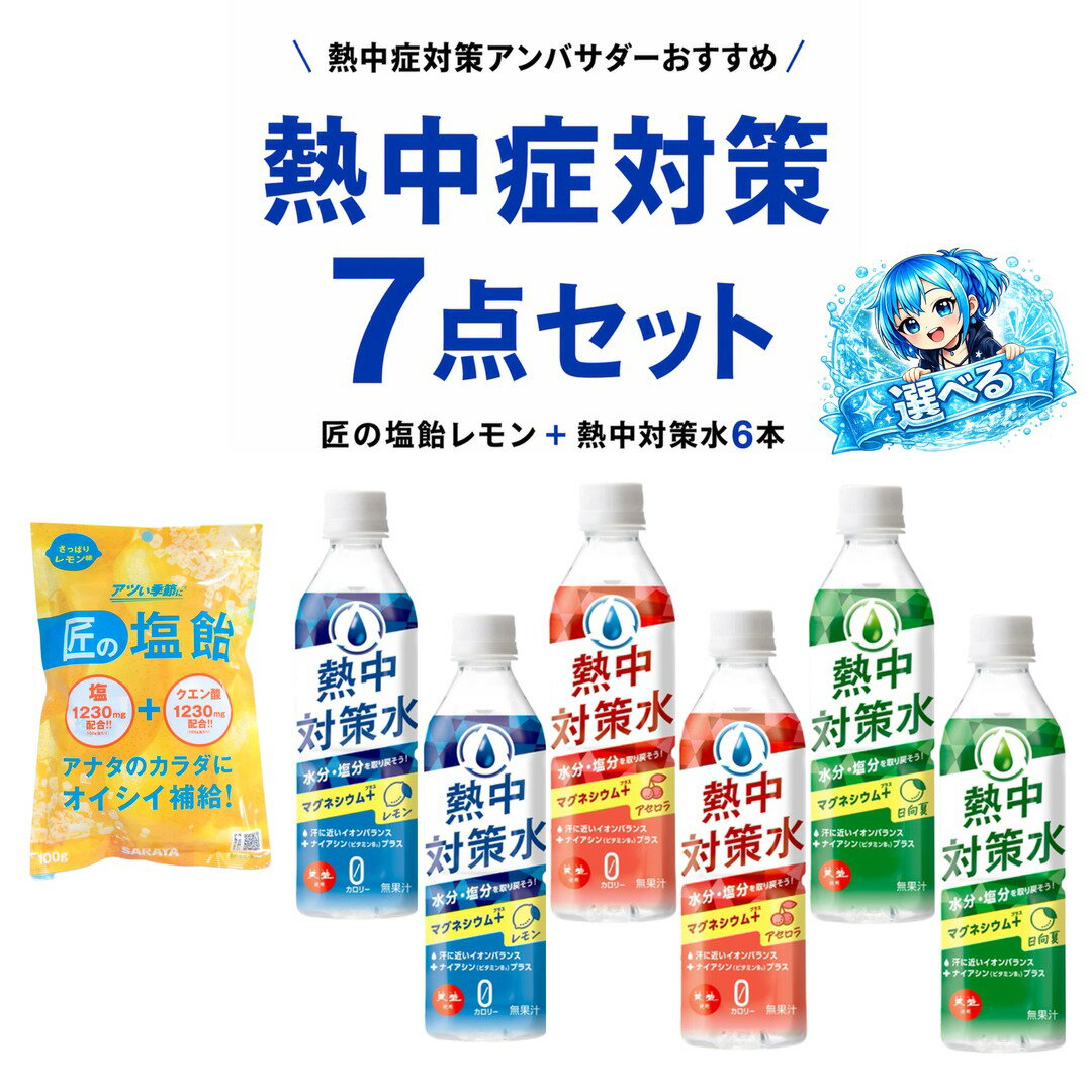 熱中症対策セット 塩飴 （レモン味＋熱中対策水6本） 選べるドリンク 匠の塩飴 塩分補給 水分補給 夏対策 猛暑対策 屋外作業 スポーツ 通勤 通学 非常用にも 赤穂化学