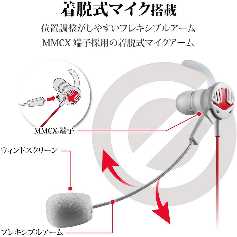 エレコム イヤホン スマホゲームに最適 マイクアーム搭載 インナー型 ホワイト HS-GS30EWH 4549550143646