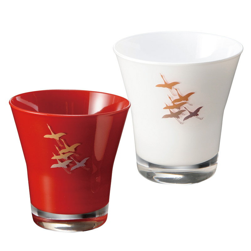 樂天商城 - ぬりもんde Verre フリーグラス紅白ペア 蒔絵 千羽鶴