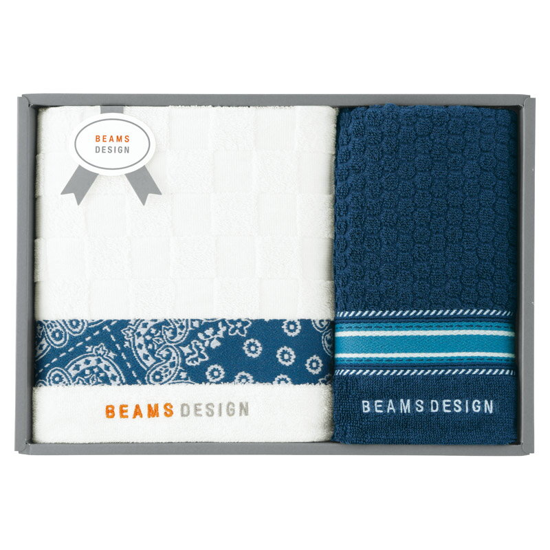 BEAMS DESIGN チェッカーバンダナ バス1P・フェイスタオル1P（ネイビー）