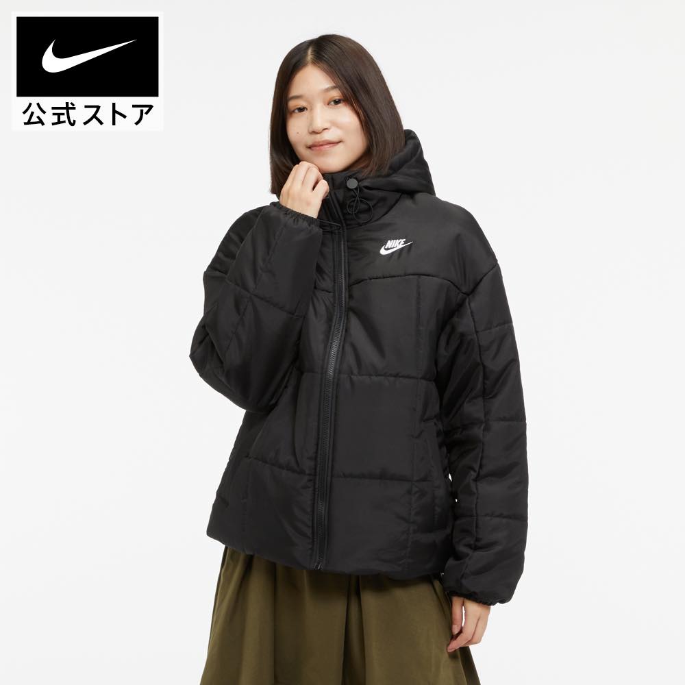 ナイキウェア クラシック パファー ウィメンズ Therma-FIT ルーズ フーデッド ジャケットnike HO23 fb7673-010 アウター50 黒 白 あったか 25cpn mt50 mtm レディース 父の日 ギフト プレゼント