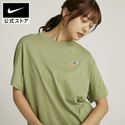 【2点購入20%OFFクーポン対象 4/18 0:00〜4/23 23:59】ナイキ スポーツウェア ウィメンズ Tシャツ NIKE ライフスタイル ウェア トップス Tシャツ Womens Sportswear 半袖 コットン ジャージー 刺繍 スモールロゴ 洗濯機洗い可能 ギフト グリーン FA24