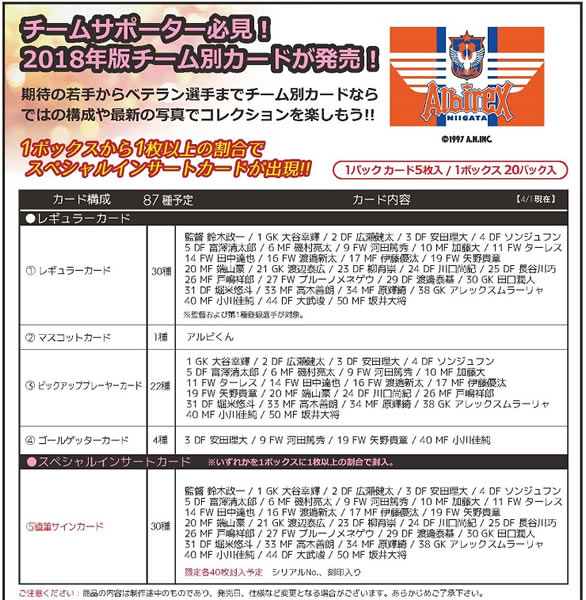 乐天商城 - 2018 Jリーグ カード チームエディション・メモラビリア アルビレックス新潟 BOX（送料無料）（7月29日発売）
