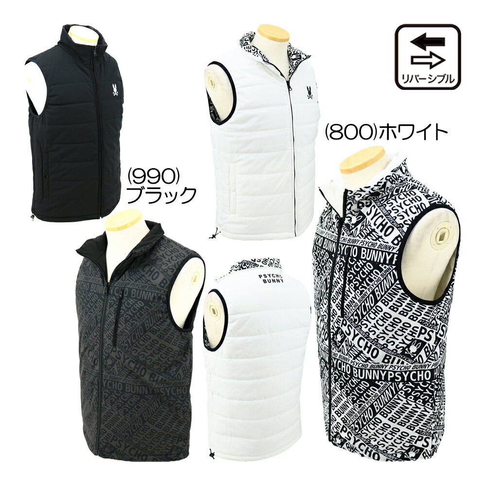 サイコバニー（PsychoBunny） 総柄フォントロゴ リバーシブルベスト GF621 メンズウェア 25 秋冬モデル