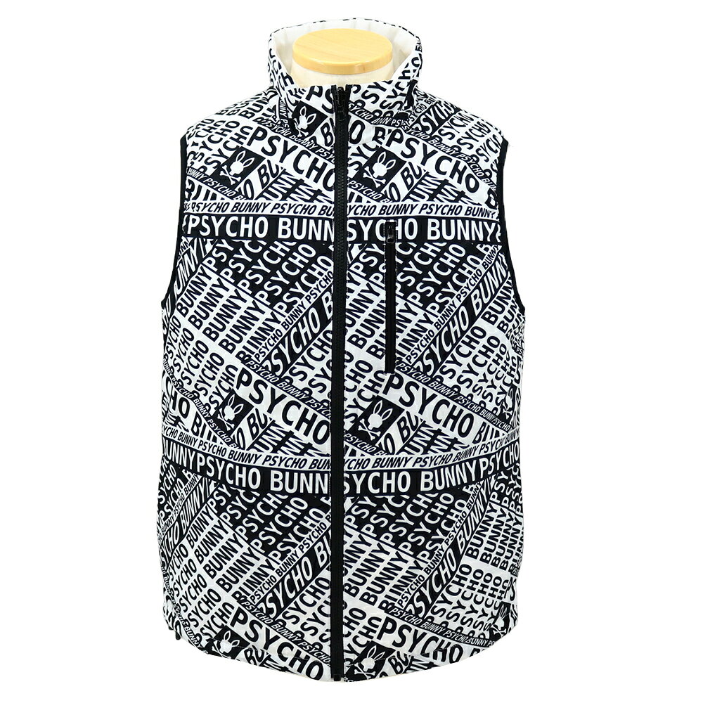 サイコバニー（PsychoBunny） 総柄フォントロゴ リバーシブルベスト GF621 メンズウェア 25 秋冬モデル