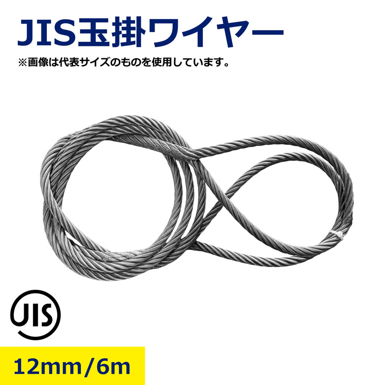 樂天商城 - 12mm 6m JIS 玉掛ワイヤー 玉掛け ワイヤー 玉掛けロープ クレーン 吊具 吊りワイヤー 玉掛 ワイヤーロープ 工事現場 荷役用 工場用 建築資材 安全第一
