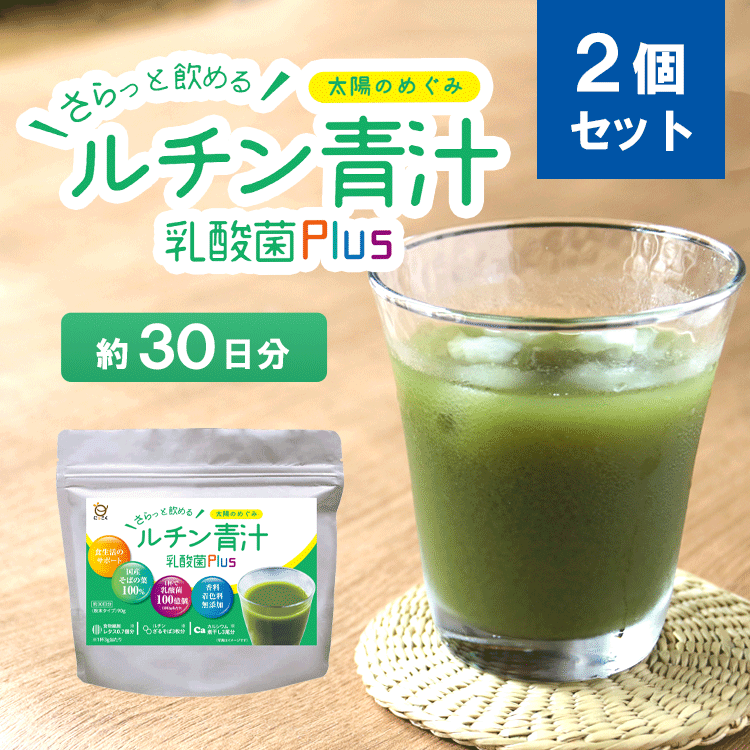 【送料無料】ルチン 青汁 2個 90g×2 飲むだけ 30日分 ざるそば 国産 そばの葉 100％ 乳酸菌 食物繊維 カルシウム 食生活 サポート たっぷり 水で溶くだけ 健康 にぼし 煮干し レタス 食生活 サポート 無着色 無添加 デキストリン