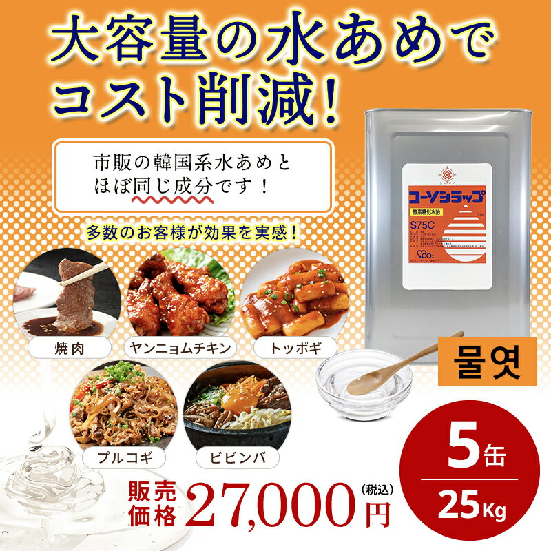 業務用 25kg×5 汎用 水あめ コーソシラップ S75C 一斗缶 大容量 5缶セット 業務用 水飴 和食 料亭 中華料理 韓国料理 エスニック料理 調味料 甘露煮 佃煮 しぐれ煮 煮魚 焼き鳥 蒲焼き 回鍋肉 青椒肉絲 麻婆豆腐 エビチリ 焼肉 ヤンニョムチキン トッポキ