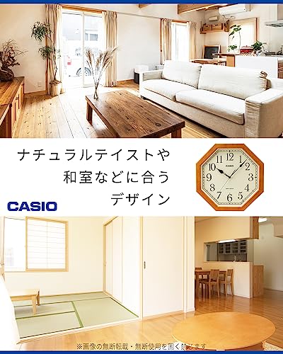 CASOカシオ 壁掛け時計 壁掛け時計 電波時計 木目調 ステップ秒針 夜間秒針停止 薄茶 和室 Q10237F