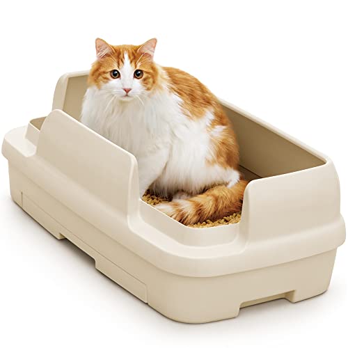 楽天nikkori storeニャンとも清潔トイレセット [約1か月分チップ・シート付]猫用トイレ本体のびのびリラックスライトベージュ 送料　無料