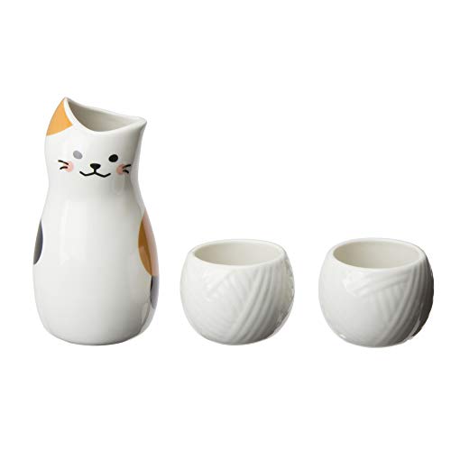 サンアート かわいい食器 「 だんらん酒 とっくり 」 三毛ねこ 徳利・お猪口セット 白 SAN2524 送料　無料