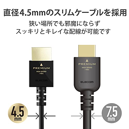 エレコム HDMI ケーブル 1.5m プレミアム 4K 2K (60P) UltraHD 3DフルHD スリムタイプケーブル ブラッ 送料　無料 3