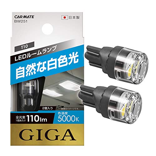 カーメイト 車用 LED ルームランプ GIGA 自然な白色光 T10 5000K 110lm 2個入り BW251 送料 無料