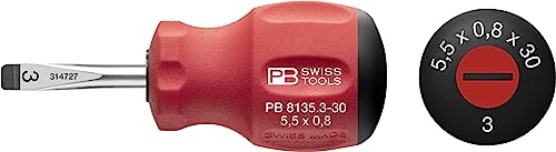 PB SWISS TOOLS ピービースイスツールズ スイスグリップ スタビーマイナスドライバー 刃先厚0.8X刃先幅5.5mm 全長 送料　無料