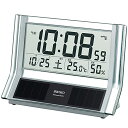 セイコー クロック 置き時計 ハイブリッドソーラー 電波 デジタル カレンダー 温度 湿度 表示 銀色 メタリック SQ690S SE 送料　無料