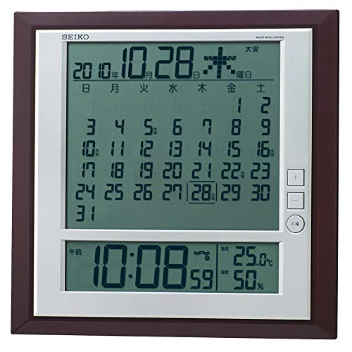 セイコー クロック 掛け時計 置き時計 兼用 月めくりカレンダー 電波 デジタル 六曜 温度 湿度 表示 茶 メタリック SQ421B 送料　無料