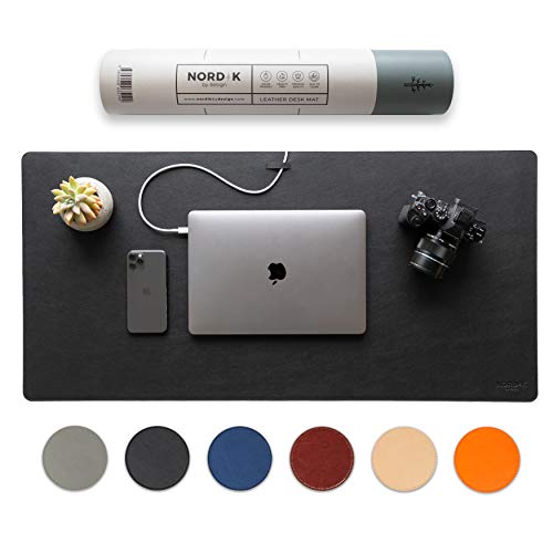 Nordikフェイクレザーデスク マット ケーブル オーガナイザー (ブラック 90 X 43 cm) プレミアム拡張マウス マット 送料 無料